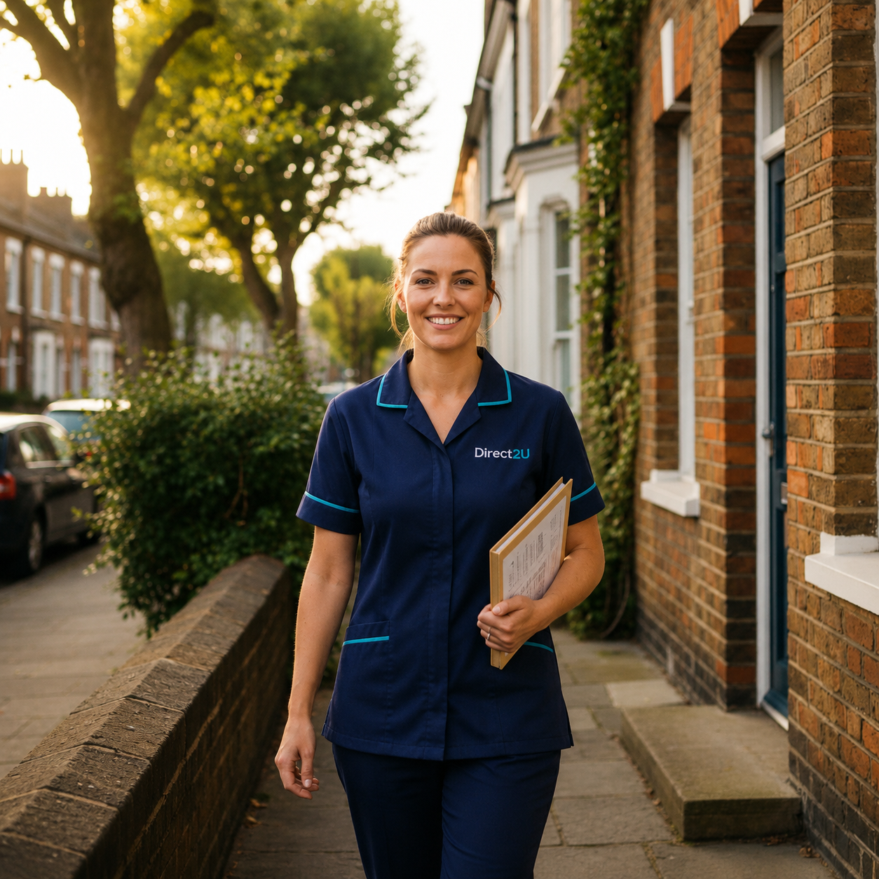Direct2U care worker arriving at a London home - home care across Enfield and surrounding areas