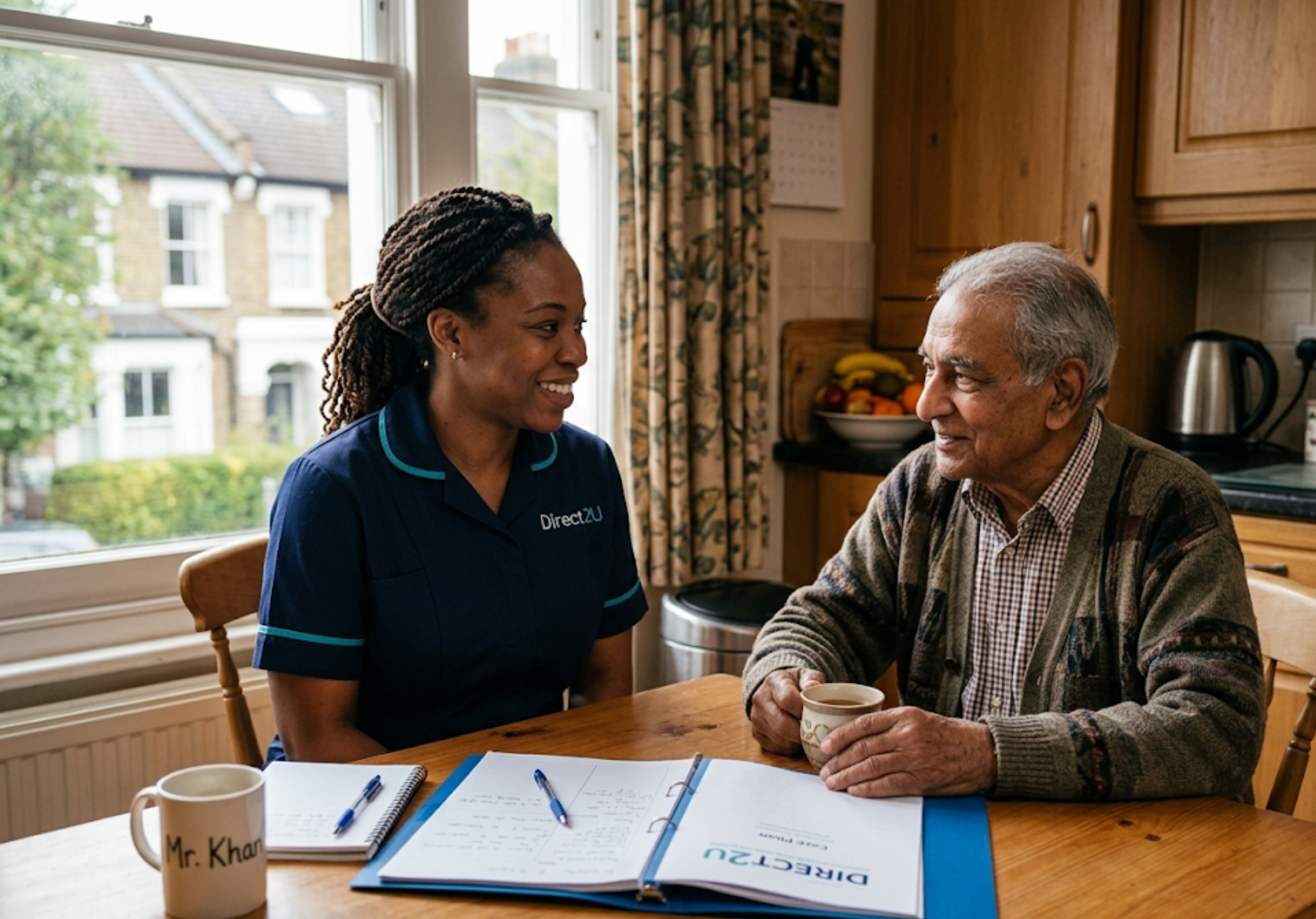 Direct2U care worker and client - why families choose Direct2U for home care in Enfield